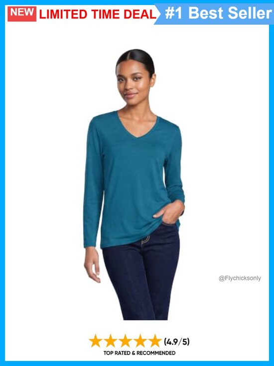 Tops - Supima Cotton Long Sleeve V-Neck Tee Relaxed Fit Tagless